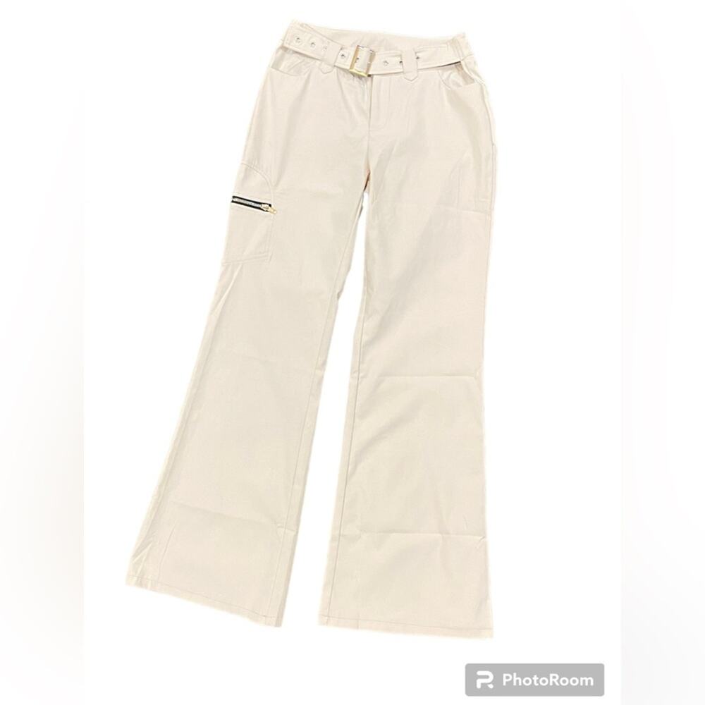 Ivory Polyester Wide Legs Bootcut Stylish Pants Small